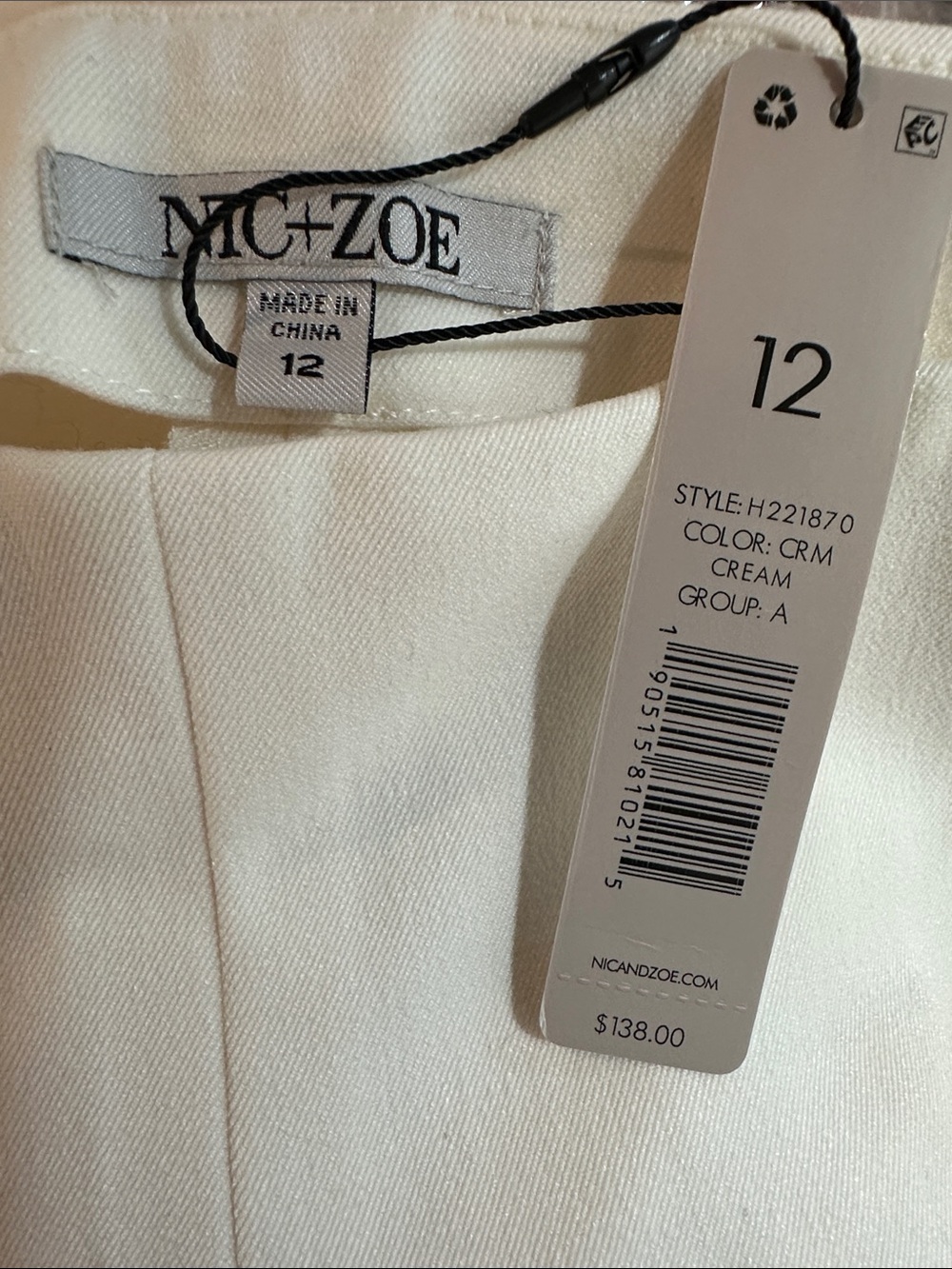 NWT NIC+ZOE Cream Dress Pants Size 12 Side Zip Career Trouser $138 - Picture 6 of 8